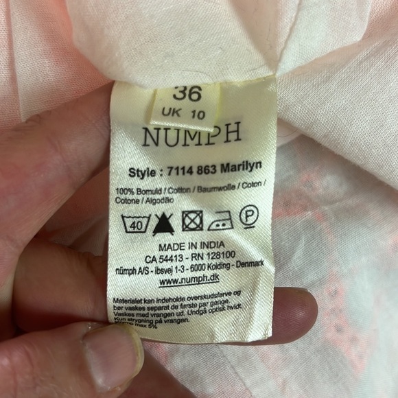 Anthropologie Nümph White/Neon Pink Embroidered 100% Cotton Dress Size 36 EU - Picture 11 of 14